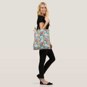 Bolsa Tote Campo de Flores Selvagens Desenhadas à Mão e Brilh