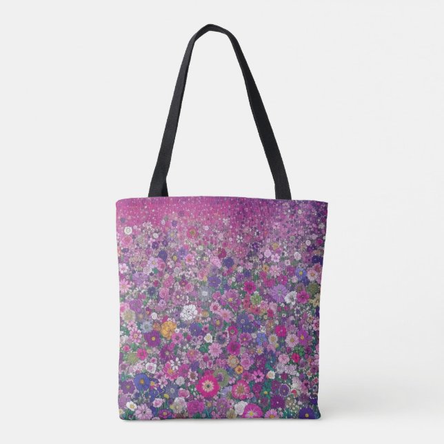 Bolsa Tote Campo de flores silvestres rosa e púrpura (Verso)