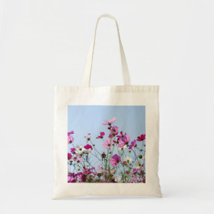 Bolsa Tote Campo de flores silvestres rosa e roxo