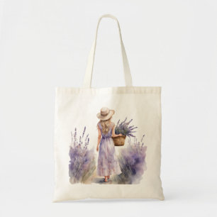 Bolsa Tote Campo de Lavanda de Garota de Aquarela