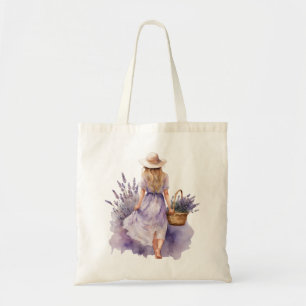 Bolsa Tote Campo de Lavanda de Garota de Aquarela
