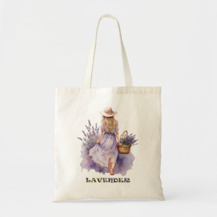Bolsa Tote Campo de Lavanda de Garota de Aquarela