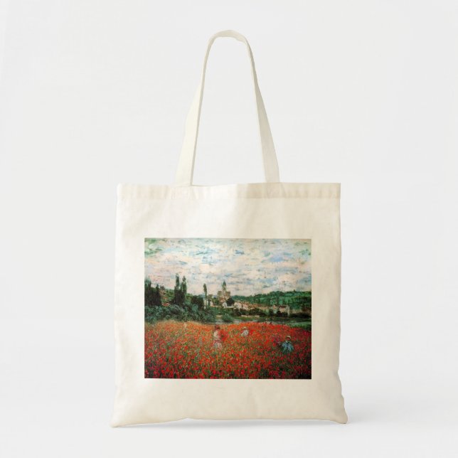 Bolsa Tote Campo de Monet da sacola vermelha das papoilas (Frente)