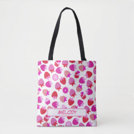 Bolsa Tote campo de morango cor-de-rosa fruta tropical de ver