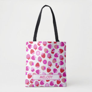 Bolsa Tote campo de morango cor-de-rosa fruta tropical de ver