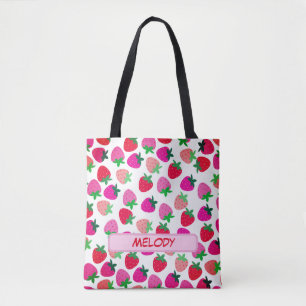 Bolsa Tote campo de morango rosa tropical verão natureza frut