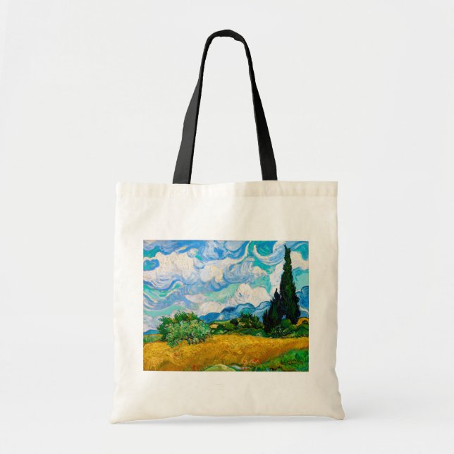 Bolsa Tote Campo de trigo com ciprestes, Van Gogh (Frente)