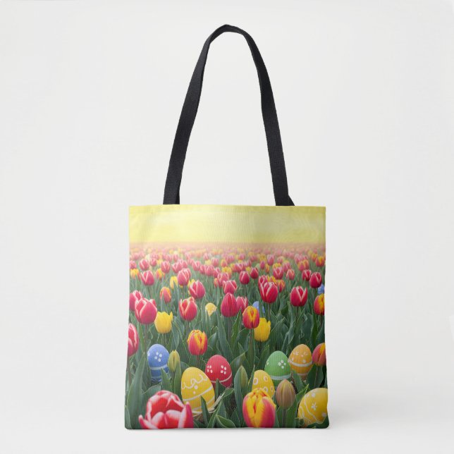 Bolsa Tote Campo de Tulipas Páscoa Vibrante  (Frente)