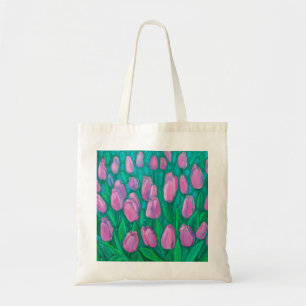 Bolsa Tote Campo de Tulipas Rosa, Flores de Mola Pintura Flor