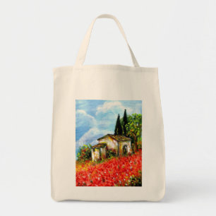 Bolsa Tote Campos de flor vermelhos da PAISAGEM de TOSCÂNIA