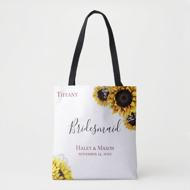 Bolsa Tote Campos de Girassol Personalizados de Bridesmaid (Frente)