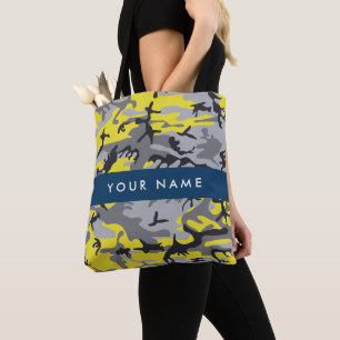 Bolsa Tote Camuflagem Amarela e Cinza Seu nome Personaliza