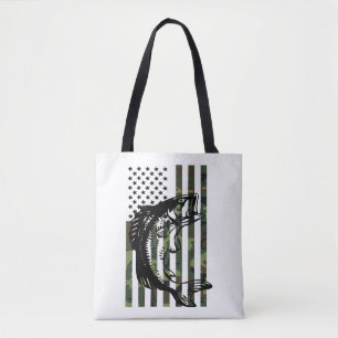 Bolsa Tote Camuflagem de camisetas de pesca EUA Bandeira do B