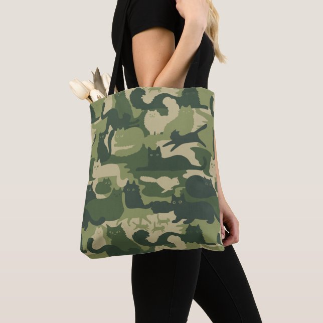 Bolsa Tote Camuflagem Gatos Padrão Exército Gatinhos Verdes C (Close Up)