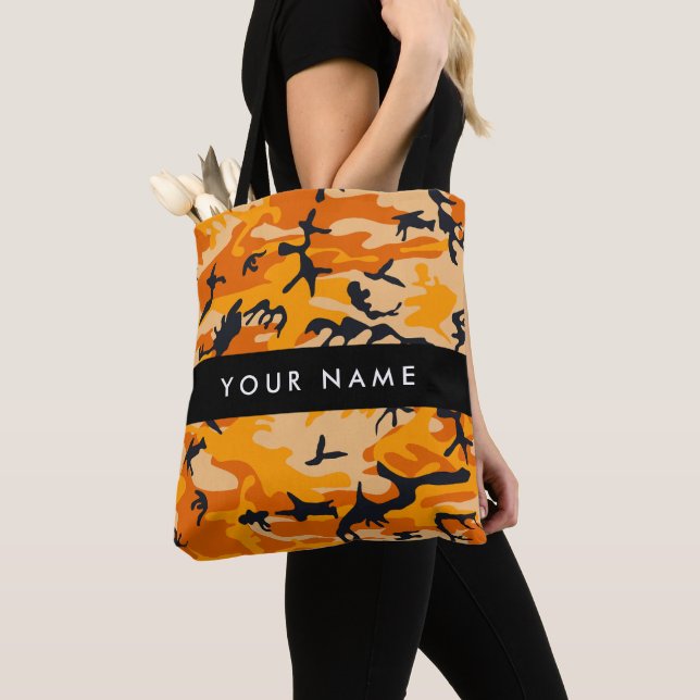 Bolsa Tote Camuflagem Laranja Personalize seu nome (Close Up)