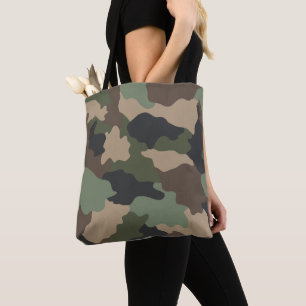 Bolsa Tote Camuflagem Madeira Camo Khaki Tan Preto