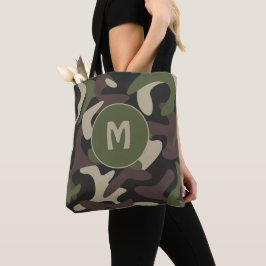 Bolsa Tote Camuflagem Militar Padrão Verde Castanho Monograma