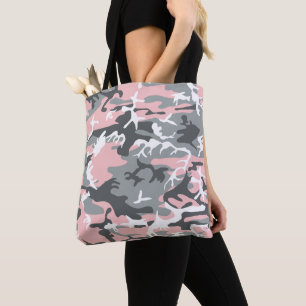 Bolsa Tote Camuflagem rosa e Cinza, Militar, Exército