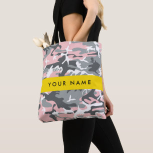 Bolsa Tote Camuflagem Rosa e Cinza Personalize seu nome