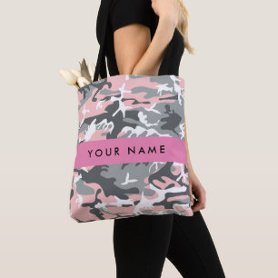 Bolsa Tote Camuflagem rosa e Cinza Seu nome Personaliza