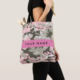 Bolsa Tote Camuflagem rosa e verde Seu nome personaliza