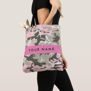 Bolsa Tote Camuflagem rosa e verde Seu nome personaliza