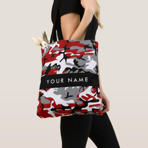 Bolsa Tote Camuflagem Vermelha e Cinza Seu nome Personaliza