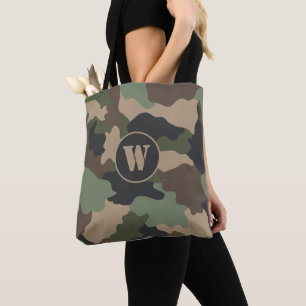 Bolsa Tote Camuflagem Woodland Camo Khaki Tan Monograma Preto