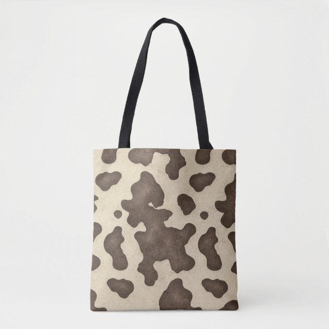 Bolsa Tote Camurça de Vaca Marrom Rústico Impressão Country W (Frente)