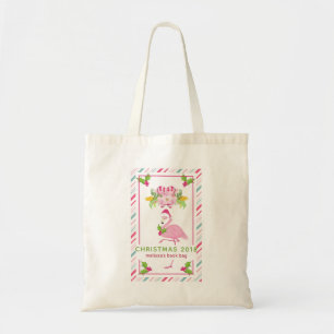 Bolsa Tote Canas doces Flamingo Santa Hat, cor-de-rosa, e Hol