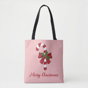 Bolsa Tote Canas E Texto De Doces De Natal Vermelho E Branco