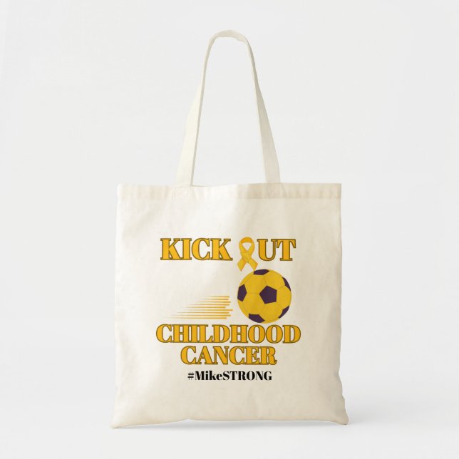 Bolsa Tote Cancer de infância chuta bola amarela de futebol (Frente)