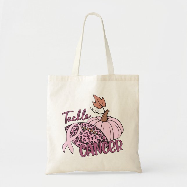 Bolsa Tote Cancer de Mama de Pumpkin de Futebol do Cancer (Frente)