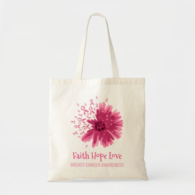 Bolsa Tote Cancer de Mama Flor Fé Esperança Amor Cancer de Ma (Frente)
