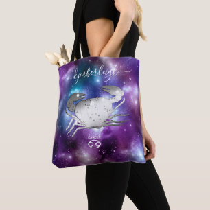 Bolsa Tote Cancer Sinal Zodiac Monograma Cósmico Nome Puro