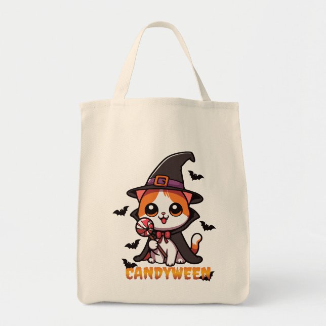 Bolsa Tote candyween - bruxa-gato halloween (Frente)