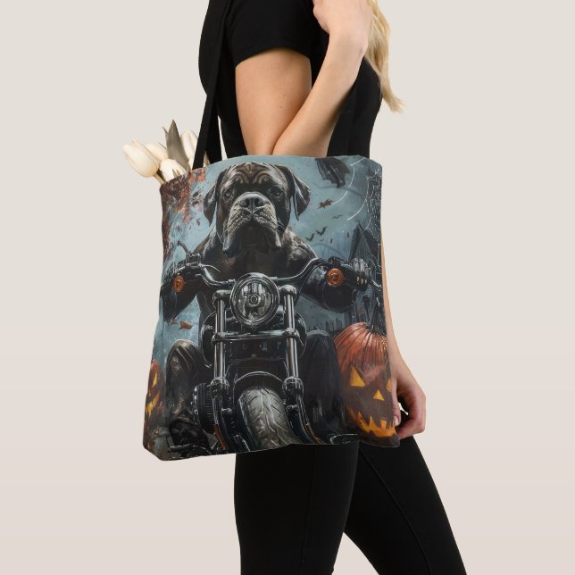 Bolsa Tote Cane Corso Pilotando Moto Halloween Assustador (Close Up)