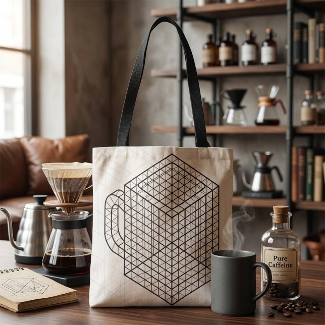 Bolsa Tote Caneca de Café Geométrica Arte de Grade Isométrica (Criador carregado)