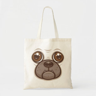 Bolsa Tote Caneca de Pug de Desenho Animado Face de Cachorro