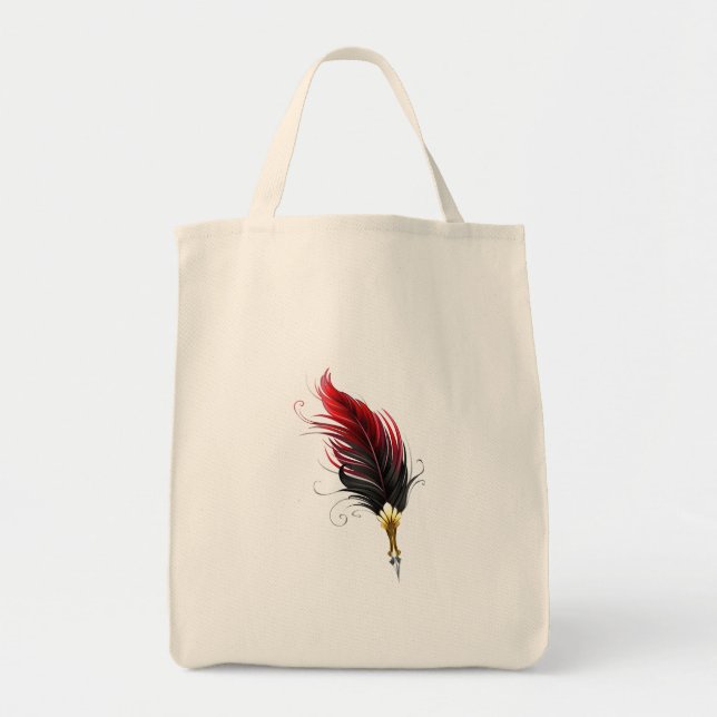 Bolsa Tote Caneta de penas vermelhas com ninho de ouro (Frente)