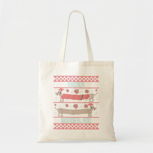 Bolsa Tote Canina de Daschund Sausage Cão de Natal Feio Cacho (Frente)