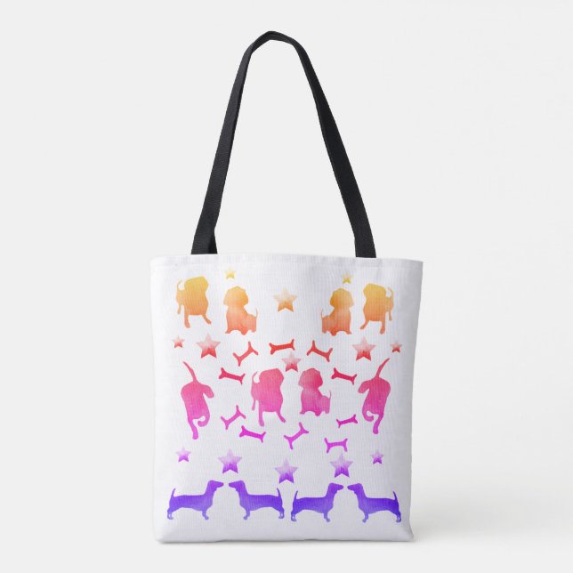 Bolsa Tote Caninos, estrelas e ossos Cães Aquarela (Verso)