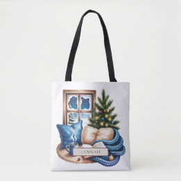 Bolsa Tote Cantinho de Leitura de Natal Aconchegante Nome do