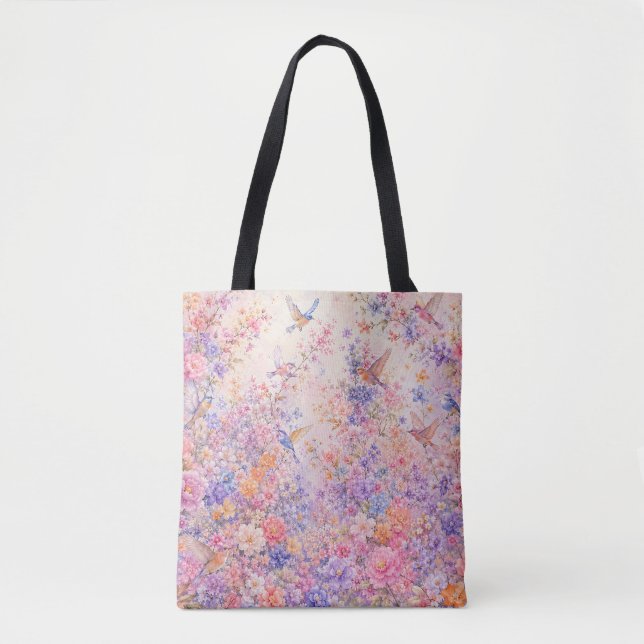 Bolsa Tote Canto de Pássaros Entre Flores (Frente)