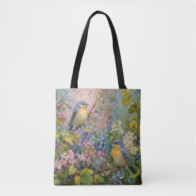 Bolsa Tote Canto de Pássaros Entre Flores (Frente)