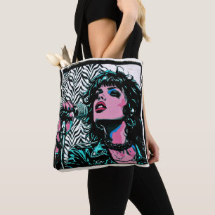 Bolsa Tote Cantor de Pop Art Rosa Azul Claro Amantes da Músic