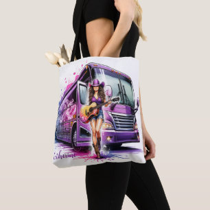 Bolsa Tote Cantora de Cowgirl com Guitarra e Barramento Turís