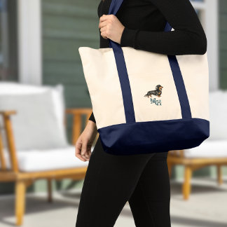 Bolsa Tote Canvas de Lenha Miniatura Dachshund Monograma