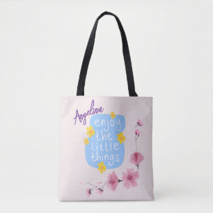Bolsa Tote Canvas Floral Simples de Citação Inspiradora