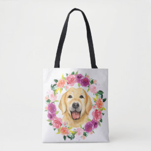 Bolsa Tote Cão amarelo do laboratório com a sacola floral da